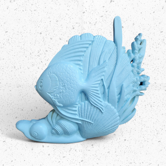 VTG 1960s Burwood Pastel Blue Angelfish Seashells Wall Hanging Decor - Picture 1 of 6